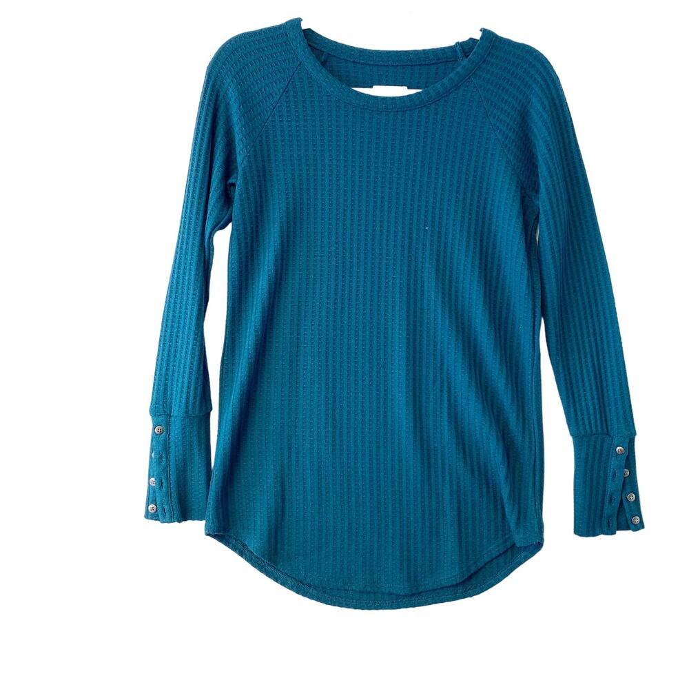 Chaser Thermal Top Womens Turquoise Blue Knit Long Sleeve Shirt Size Small